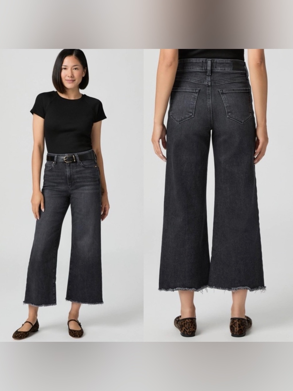 PAIGE Anessa Petite Wide Leg high rise raw hem Jean Womens Size 27